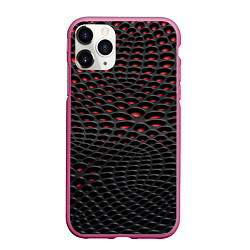 Чехол iPhone 11 Pro матовый Узор на чёрно красном карбоновом фоне, цвет: 3D-малиновый