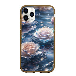 Чехол iPhone 11 Pro матовый Белые розы на воде, цвет: 3D-коричневый