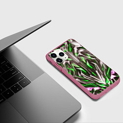 Чехол iPhone 11 Pro матовый Зелёная киберпанк броня, цвет: 3D-малиновый — фото 2