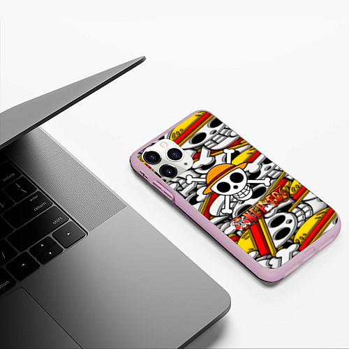 Чехол iPhone 11 Pro матовый One Piece logo pattern pirat / 3D-Розовый – фото 3