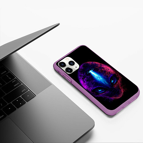 Чехол iPhone 11 Pro матовый UFO alien head / 3D-Фиолетовый – фото 3