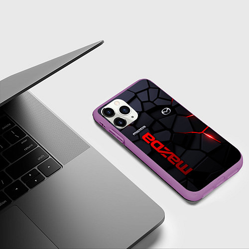 Чехол iPhone 11 Pro матовый Mazda - плиты с эффектом свечения / 3D-Фиолетовый – фото 3