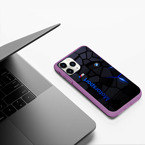 Чехол iPhone 11 Pro матовый BMW - плиты с эффектом свечения / 3D-Фиолетовый – фото 3