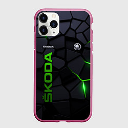 Чехол iPhone 11 Pro матовый Skoda - плиты с эффектом свечения, цвет: 3D-малиновый