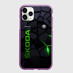 Чехол iPhone 11 Pro матовый Skoda - плиты с эффектом свечения, цвет: 3D-фиолетовый