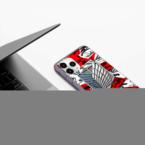 Чехол iPhone 11 Pro матовый Атака Титанов аниме коллаж / 3D-Серый – фото 3