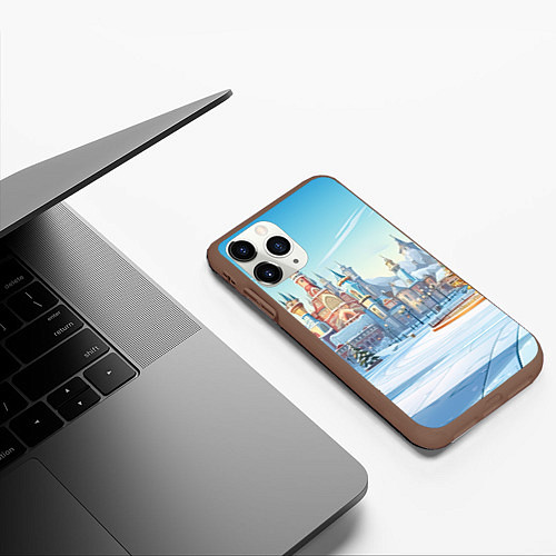 Чехол iPhone 11 Pro матовый Новогодний городской пейзаж / 3D-Коричневый – фото 3