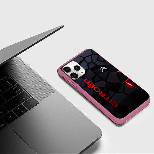 Чехол iPhone 11 Pro матовый Citroen - плиты с эффектом свечения / 3D-Малиновый – фото 3