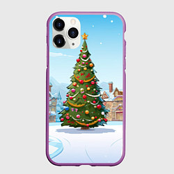 Чехол iPhone 11 Pro матовый Новогодняя высокая елочка, цвет: 3D-фиолетовый