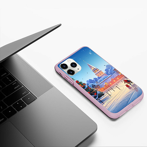 Чехол iPhone 11 Pro матовый Новогодняя площадь / 3D-Розовый – фото 3