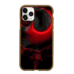 Чехол iPhone 11 Pro матовый Мраморные красные узоры на черном, цвет: 3D-коричневый