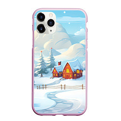 Чехол iPhone 11 Pro матовый Новогодняя деревушка, цвет: 3D-розовый