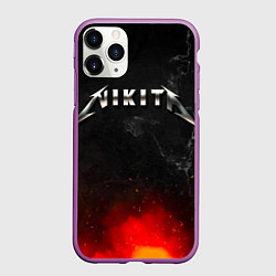 Чехол iPhone 11 Pro матовый Никита в стиле Металлика - огонь и искры, цвет: 3D-фиолетовый