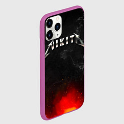 Чехол iPhone 11 Pro матовый Никита в стиле Металлика - огонь и искры, цвет: 3D-фиолетовый — фото 2