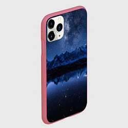 Чехол iPhone 11 Pro матовый Галактическая зимняя ночь в горах, цвет: 3D-малиновый — фото 2