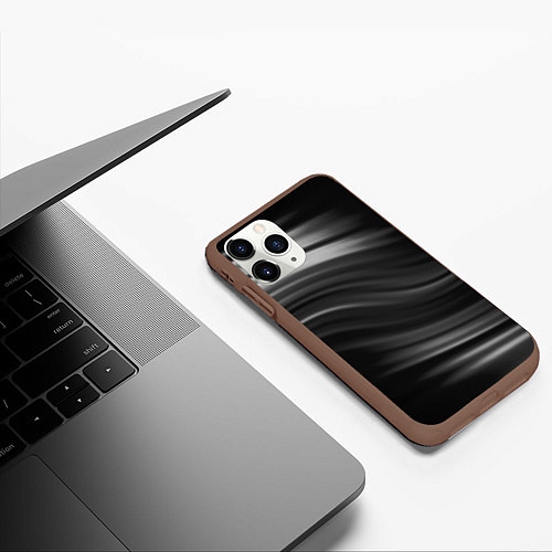Чехол iPhone 11 Pro матовый Черно белый волнистый абстрактный узор / 3D-Коричневый – фото 3