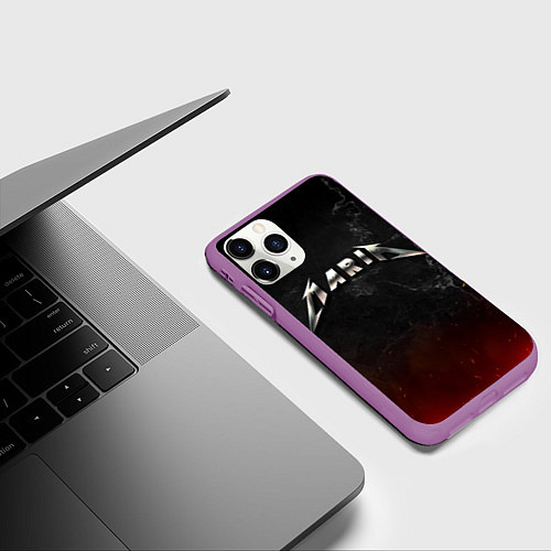 Чехол iPhone 11 Pro матовый Мария в стиле Металлика - искры и огонь / 3D-Фиолетовый – фото 3