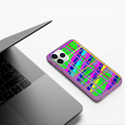 Чехол iPhone 11 Pro матовый Неоновые перпендикулярные полосы / 3D-Фиолетовый – фото 3