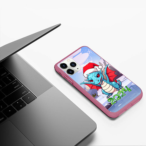 Чехол iPhone 11 Pro матовый Символ года дракон 2024 / 3D-Малиновый – фото 3
