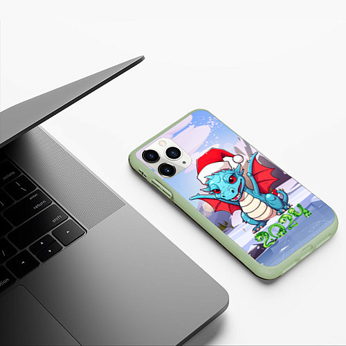 Чехол iPhone 11 Pro матовый Символ года дракон 2024 / 3D-Салатовый – фото 3