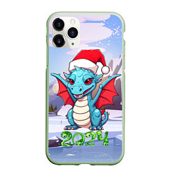 Чехол iPhone 11 Pro матовый Символ года дракон 2024, цвет: 3D-салатовый