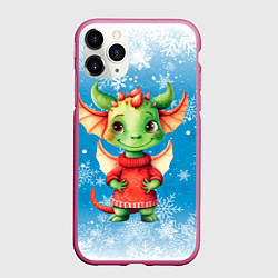 Чехол iPhone 11 Pro матовый Милый дракошка в свитере, цвет: 3D-малиновый