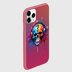 Чехол iPhone 11 Pro матовый Череп Dj в наушниках и брызги краски, цвет: 3D-малиновый — фото 2