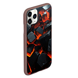 Чехол iPhone 11 Pro матовый Черные камни с красным свечением, цвет: 3D-коричневый — фото 2