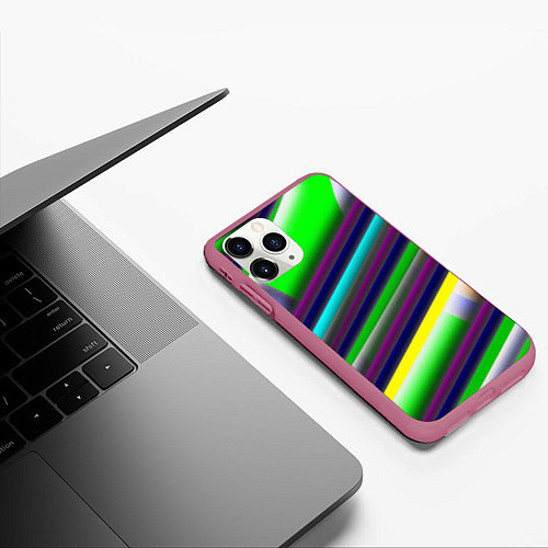 Чехол iPhone 11 Pro матовый Размытые абстрактные полосы / 3D-Малиновый – фото 3