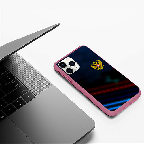 Чехол iPhone 11 Pro матовый Спортивная россия герб / 3D-Малиновый – фото 3