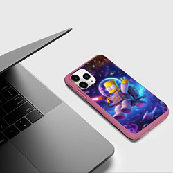 Чехол iPhone 11 Pro матовый Барт Симпсон с лазерным пистолетом в космосе, цвет: 3D-малиновый — фото 2