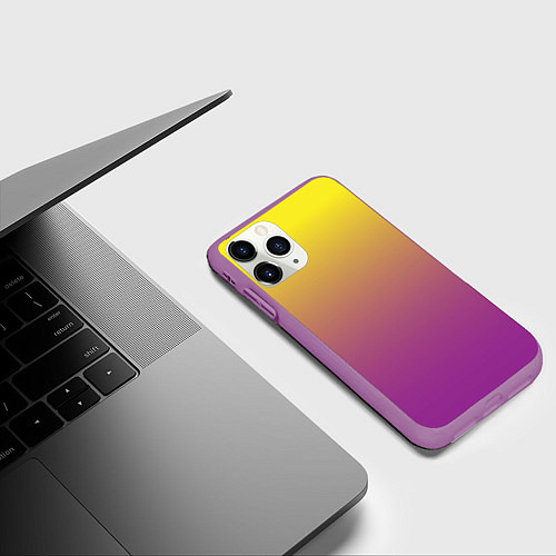 Чехол iPhone 11 Pro матовый Желто-фиолетовый градиент / 3D-Фиолетовый – фото 3