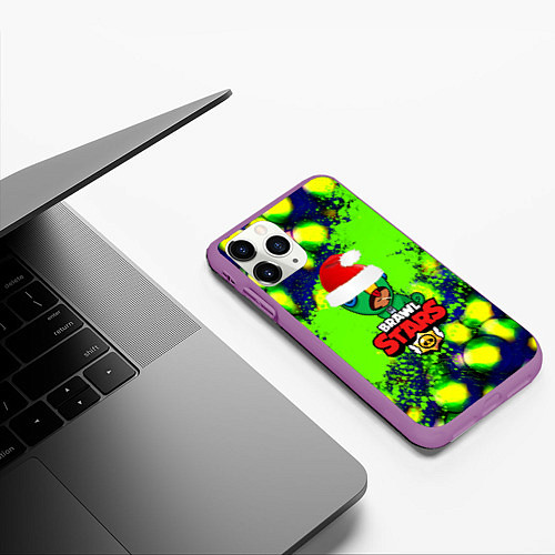 Чехол iPhone 11 Pro матовый Brawl stars leon green color / 3D-Фиолетовый – фото 3