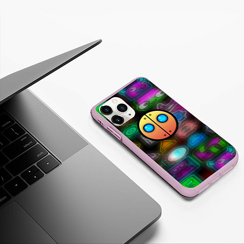 Чехол iPhone 11 Pro матовый Geometry dash stiker / 3D-Розовый – фото 3