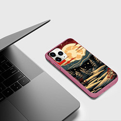 Чехол iPhone 11 Pro матовый Зимнее настроение новогодний рисунок, цвет: 3D-малиновый — фото 2