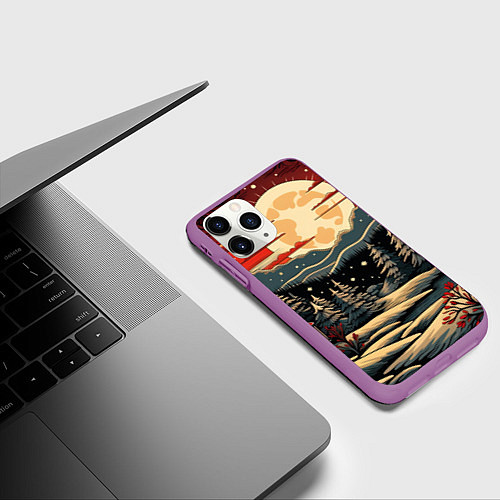 Чехол iPhone 11 Pro матовый Зимнее настроение новогодний рисунок / 3D-Фиолетовый – фото 3