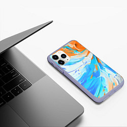 Чехол iPhone 11 Pro матовый Голубая и оранжевая краска, цвет: 3D-светло-сиреневый — фото 2