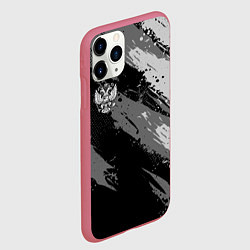 Чехол iPhone 11 Pro матовый Герб РФ - серый монохромный, цвет: 3D-малиновый — фото 2