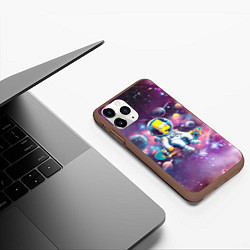 Чехол iPhone 11 Pro матовый Барт Симпсон со скейтбордом в космосе, цвет: 3D-коричневый — фото 2