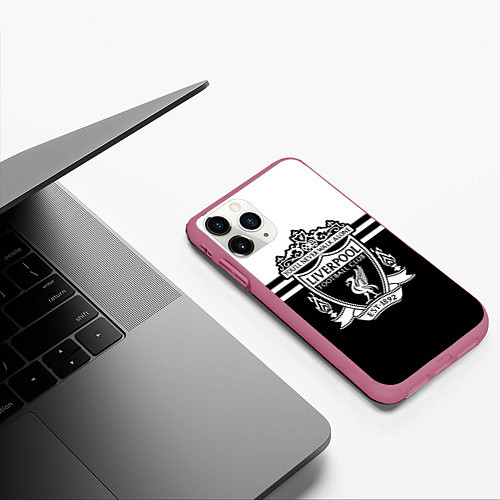 Чехол iPhone 11 Pro матовый Ливерпуль - черно-белый / 3D-Малиновый – фото 3