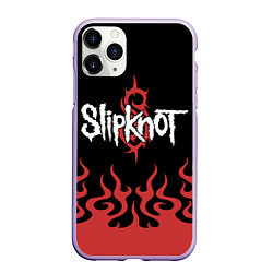 Чехол iPhone 11 Pro матовый Slipknot в огне, цвет: 3D-светло-сиреневый