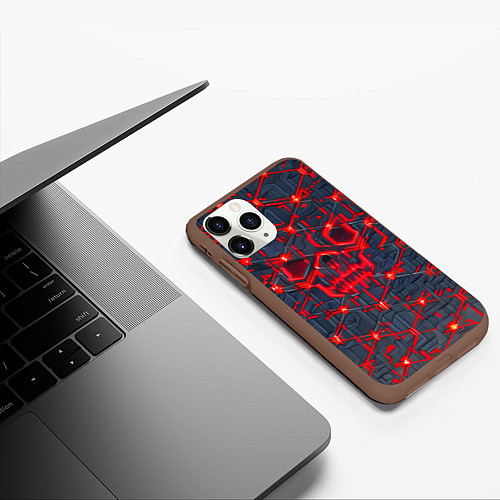 Чехол iPhone 11 Pro матовый Красная неоновая сеть / 3D-Коричневый – фото 3