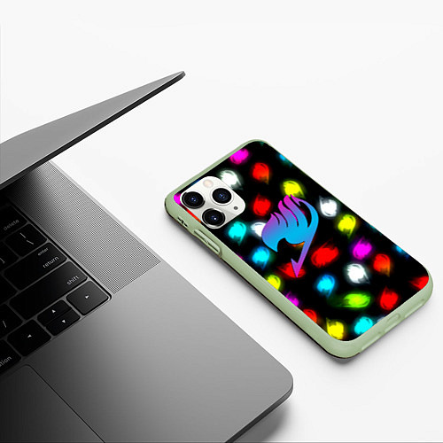 Чехол iPhone 11 Pro матовый Fairy Tail неоновые лого / 3D-Салатовый – фото 3