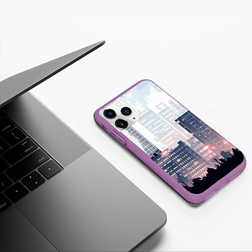Чехол iPhone 11 Pro матовый Безмятежный город / 3D-Фиолетовый – фото 3