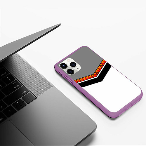 Чехол iPhone 11 Pro матовый Углы и треугольники: оранжевый и красный / 3D-Фиолетовый – фото 3