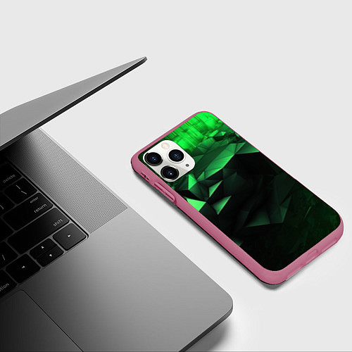 Чехол iPhone 11 Pro матовый Видение зеленого в абстракции / 3D-Малиновый – фото 3