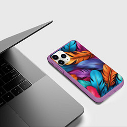 Чехол iPhone 11 Pro матовый Перья паттерн - нейросеть, цвет: 3D-фиолетовый — фото 2