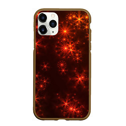 Чехол iPhone 11 Pro матовый Абстрактные светящиеся красно оранжевые снежинки, цвет: 3D-коричневый