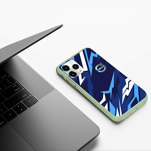 Чехол iPhone 11 Pro матовый Вольво - синяя абстракция / 3D-Салатовый – фото 3