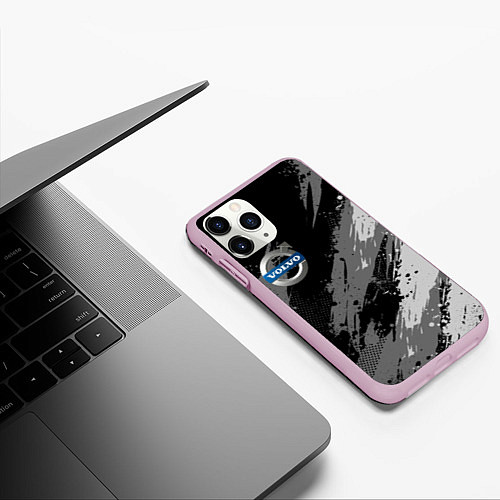 Чехол iPhone 11 Pro матовый Volvo - монохромный серый / 3D-Розовый – фото 3